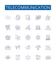 Telecommunication line icons signs set. Design collection of Telecom, Networking, Communication, Transmission, Wireless Royalty Free Stock Photo