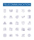 Telecommunication line icons signs set. Design collection of Telecom, Networking, Communication, Transmission, Wireless