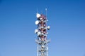 Telecommunication mast TV antennas wireless technology with blue sky in the morning . Royalty Free Stock Photo