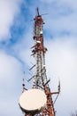 Telecommunication mast TV antennas wireless technology with blue sky in the morning Royalty Free Stock Photo