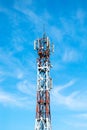 Telecommunication mast TV antennas wireless technology with blue sky in the morning Royalty Free Stock Photo