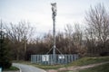 Telecommunication mast TV antennas wireless technology with blue sky in the morning Royalty Free Stock Photo