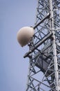Telecommunication mast TV antennas wireless technology with blue sky. Royalty Free Stock Photo