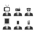 Telecommunication and media flat simple icon set. Symbols for technology, social media, internet, tablet, phone, radio,