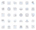 Telecommunication systems line icons collection. Nerking, Broadcast, Modems, Satellite, Microwave, Bandwidth, Fiber