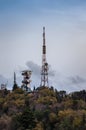 Telecommunication tower Antenna at sunset sky Royalty Free Stock Photo