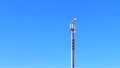 Telecommunication tower with antennas against blue sky background with copy space Royalty Free Stock Photo