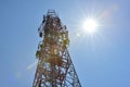 Telecommunication tower with antennas with blue sky Royalty Free Stock Photo