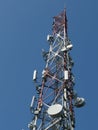 Telecommunication tower with blue skyline