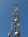 Telecommunication tower with blue skyline