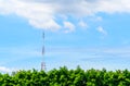 Telecommunication tower in boondocks remote area with forest and mountain background for telecommunication infrastructure concept