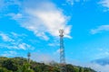 Telecommunication Tower. Cell Phone Signal Tower on blue sky background Royalty Free Stock Photo