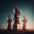 Telecommunication tower. 3d illustration. Elements of this image furnished by NASA Royalty Free Stock Photo