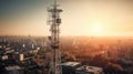Telecommunication tower with 5G cellular network anten. Generative AI Royalty Free Stock Photo