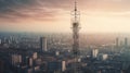 Telecommunication tower with 5G cellular network anten. Generative AI Royalty Free Stock Photo