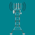 Telecommunication tower of 4g or 5g cellular, radio mast. Telecom transmitter tower, tv and radio waves broadcasting antenna. Flat