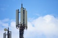 A telecommunication tower and mast with heptaband antenna including 4G LTE, 3G UMTS, GSM, DCS bands Royalty Free Stock Photo