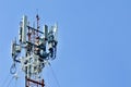 Telecommunication tower mast TV antennas wireless technology, Mobile phone communication tower. Royalty Free Stock Photo