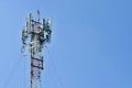 Telecommunication tower mast TV antennas wireless technology, Mobile phone communication tower. Royalty Free Stock Photo