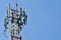 Telecommunication tower mast TV antennas wireless technology, Mobile phone communication tower. Royalty Free Stock Photo