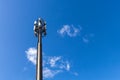 Telecommunication tower with microwave equipment, radio panel antennas, outdoor remote radio units, power cables, coaxial cables,