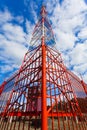 Telecommunication tower with panel antennas and radio antennas and satellite dishes for mobile communications 2G, 3G, 4G Royalty Free Stock Photo