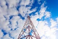 Telecommunication tower with panel antennas and radio antennas and satellite dishes for mobile communications 2G, 3G, 4G Royalty Free Stock Photo