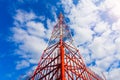 Telecommunication tower with panel antennas and radio antennas and satellite dishes for mobile communications 2G, 3G, 4G