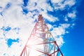 Telecommunication tower with panel antennas and radio antennas and satellite dishes for mobile communications 2G, 3G, 4G Royalty Free Stock Photo