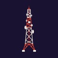 Telecommunication tower, radio mast, pole with many dishes, signal receivers. Broadcasting, telecom base