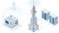 Telecommunication tower and IT server room connected, technology network infrastructure concept Royalty Free Stock Photo