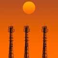 Telecommunication tower in sunset day