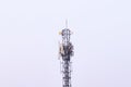 Telecommunication tower. Wireless Communication Antenna Transmitter with antennas bright sunlight and sky background. Royalty Free Stock Photo