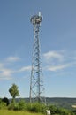 Telecommunication towers on a green hill Royalty Free Stock Photo