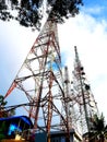 Scenic view of telecommunication towers under the blue sky Royalty Free Stock Photo