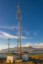 Telecommunications anetena on hill in Djupivogur v Royalty Free Stock Photo