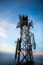 Telecommunications antenna for radio, television and telephone with blue sky Royalty Free Stock Photo