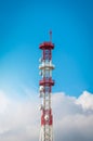Telecommunications antenna tower for mobile phone with the blue Royalty Free Stock Photo