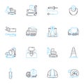 Telecommunications devices linear icons set. Smartph, Tablet, Laptop, Desktop, Router, Modem, Switch line vector and Royalty Free Stock Photo