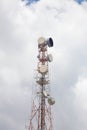 Telecommunications dishes and transmitters on a steel tower Royalty Free Stock Photo