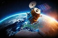 Telecommunications satellite flies over the earth. Ai generated