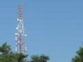 Telecommunication tower with blue skyline