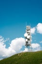 Telecommunication tower with many antennas and repeaters Royalty Free Stock Photo
