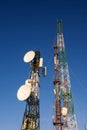 Telecommunications tower at sunrise and blue sky Royalty Free Stock Photo