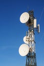 Telecommunications tower at sunrise and blue sky Royalty Free Stock Photo