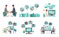 Telecommuting concept. Vector illustration of people having communication via telecommuting system. Concept for any telework Royalty Free Stock Photo