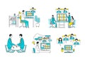 Telecommuting concept. Vector illustration of people having communication via telecommuting system. Concept for any telework Royalty Free Stock Photo