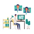 Telecommuting concept. Vector illustration of people having communication via telecommuting system. Concept for video conference, Royalty Free Stock Photo