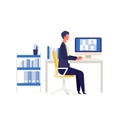 Telecommuting concept. Vector illustration of people having communication via telecommuting system. Concept for video conference, Royalty Free Stock Photo