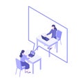 Telecommuting concept. Vector illustration of people having communication via telecommuting system. Concept for video conference, Royalty Free Stock Photo